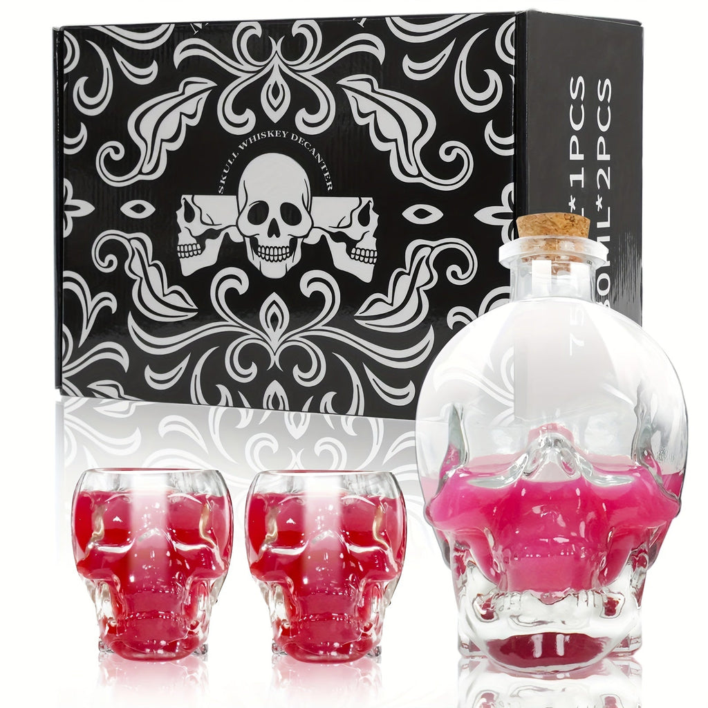 2-Piece Skull Decanter Set - 750ml Crystal Wine Decanter-0