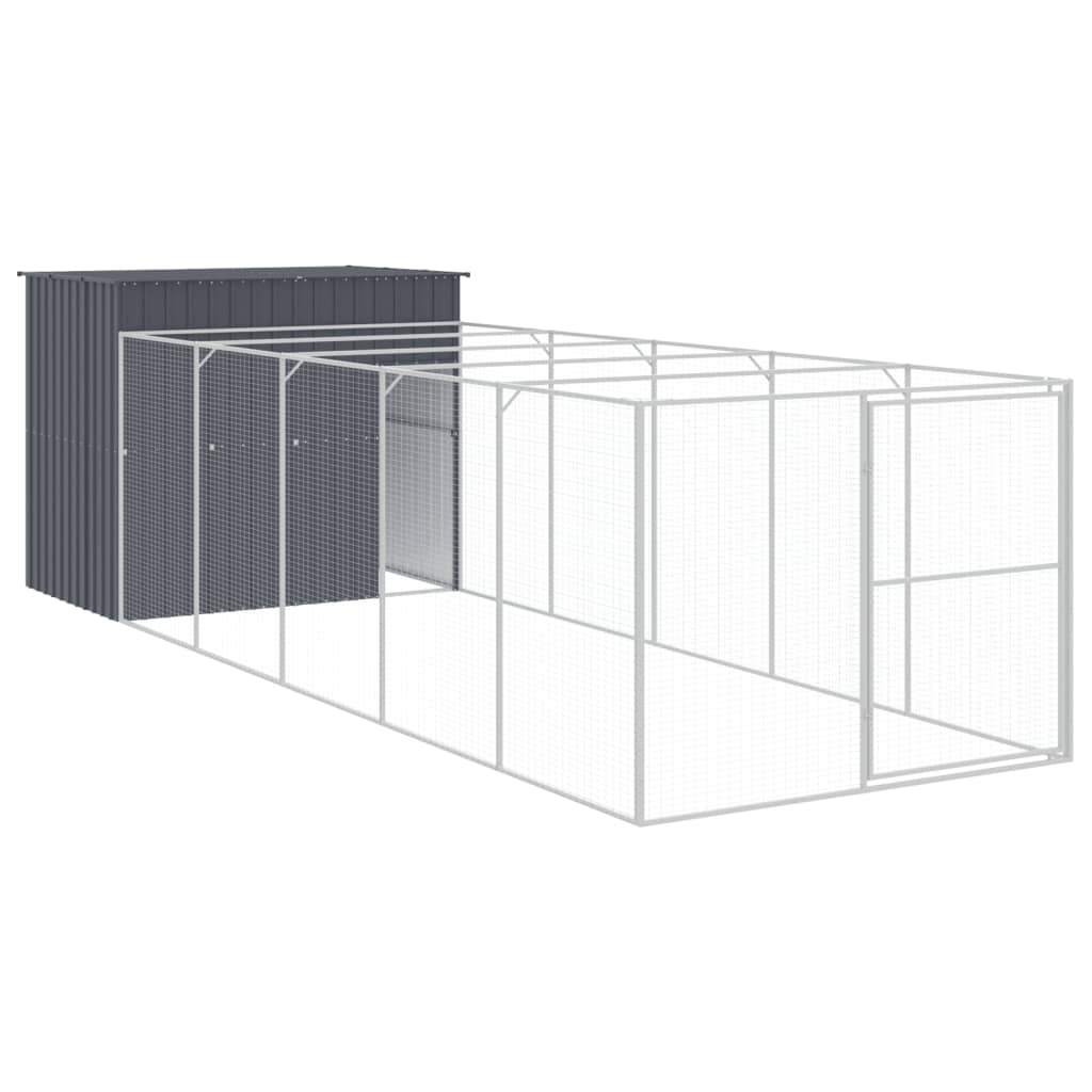 NNEVL Dog House with Run Anthracite 214x661x181 cm Galvanised Steel