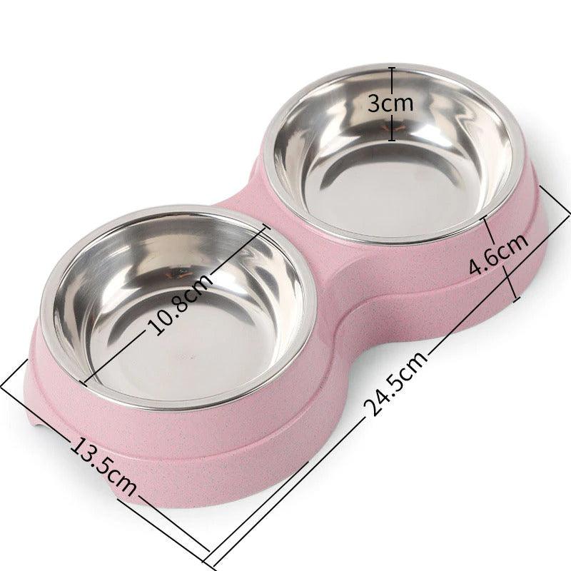 Stylish Stainless Steel Double Pet Feeder - Premium Food And Water Bowls For Cats, Dogs, And Puppies