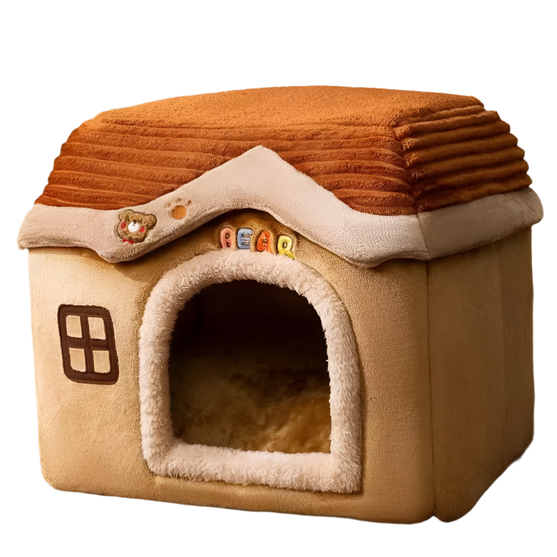 NNEOBA Foldable Soft Pet House And Bed Detachable Cave-Style Nest Brown