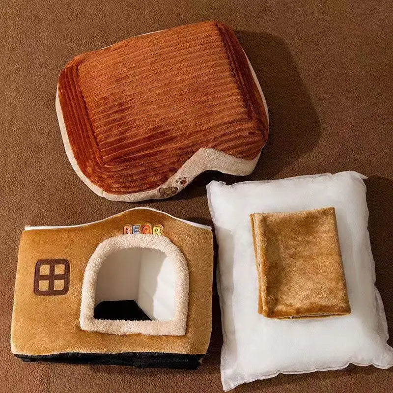 NNEOBA Foldable Soft Pet House And Bed Detachable Cave-Style Nest Brown